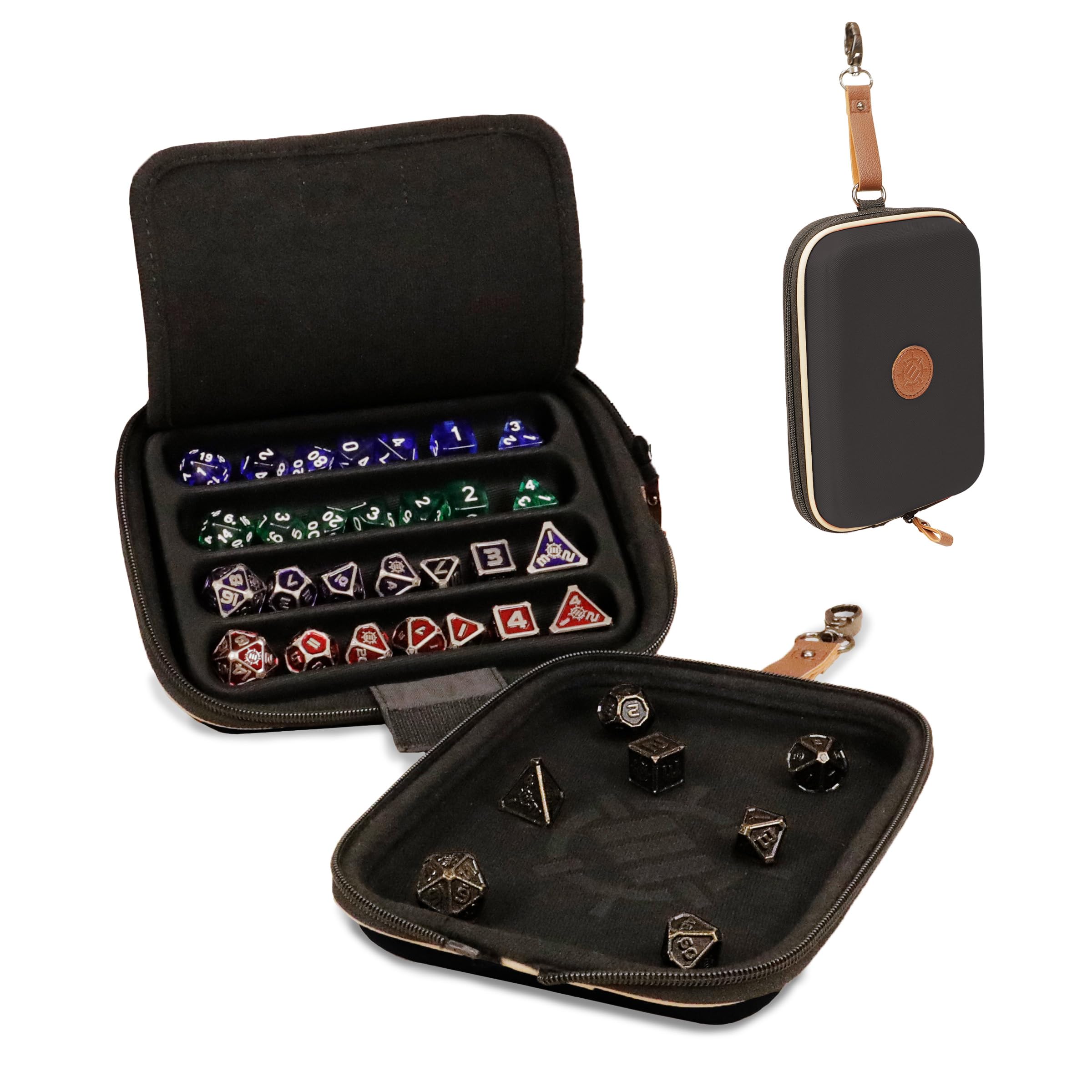 ENHANCE Designer Edition Dice Tray - Stylish Dice Case and Dice Holder for 28+ Dice with EVA Shell Protection - Dice Rolling Tray with Removable Dice Holder for DND, Other RPG Games (Black)