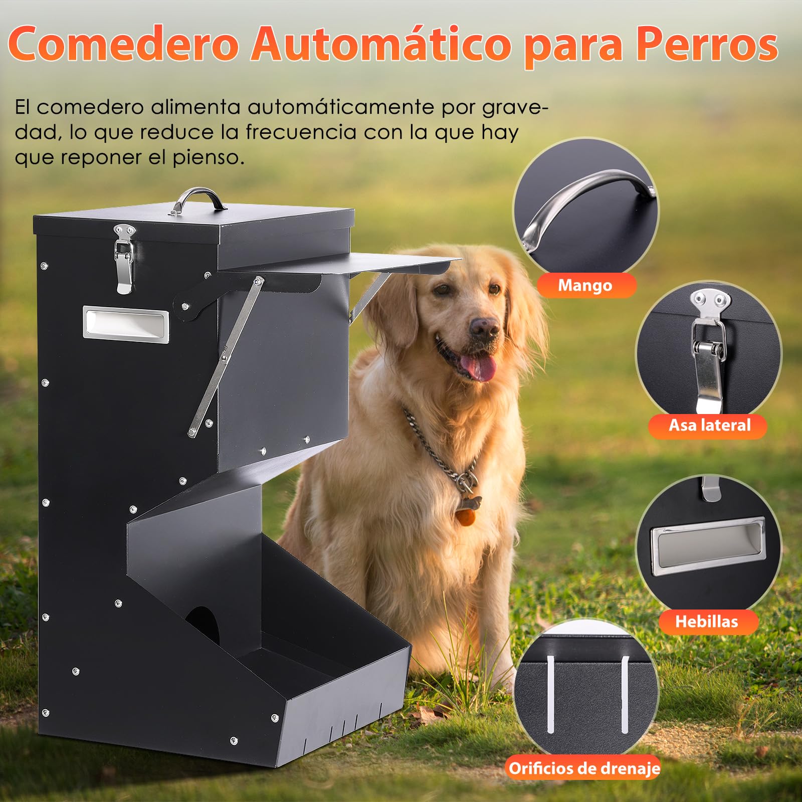Alimentación automática para perros al aire libre colgando comida para mascotas de raza grande 11kg, comedero automático para perros de metal auto-alimentación comida para perros