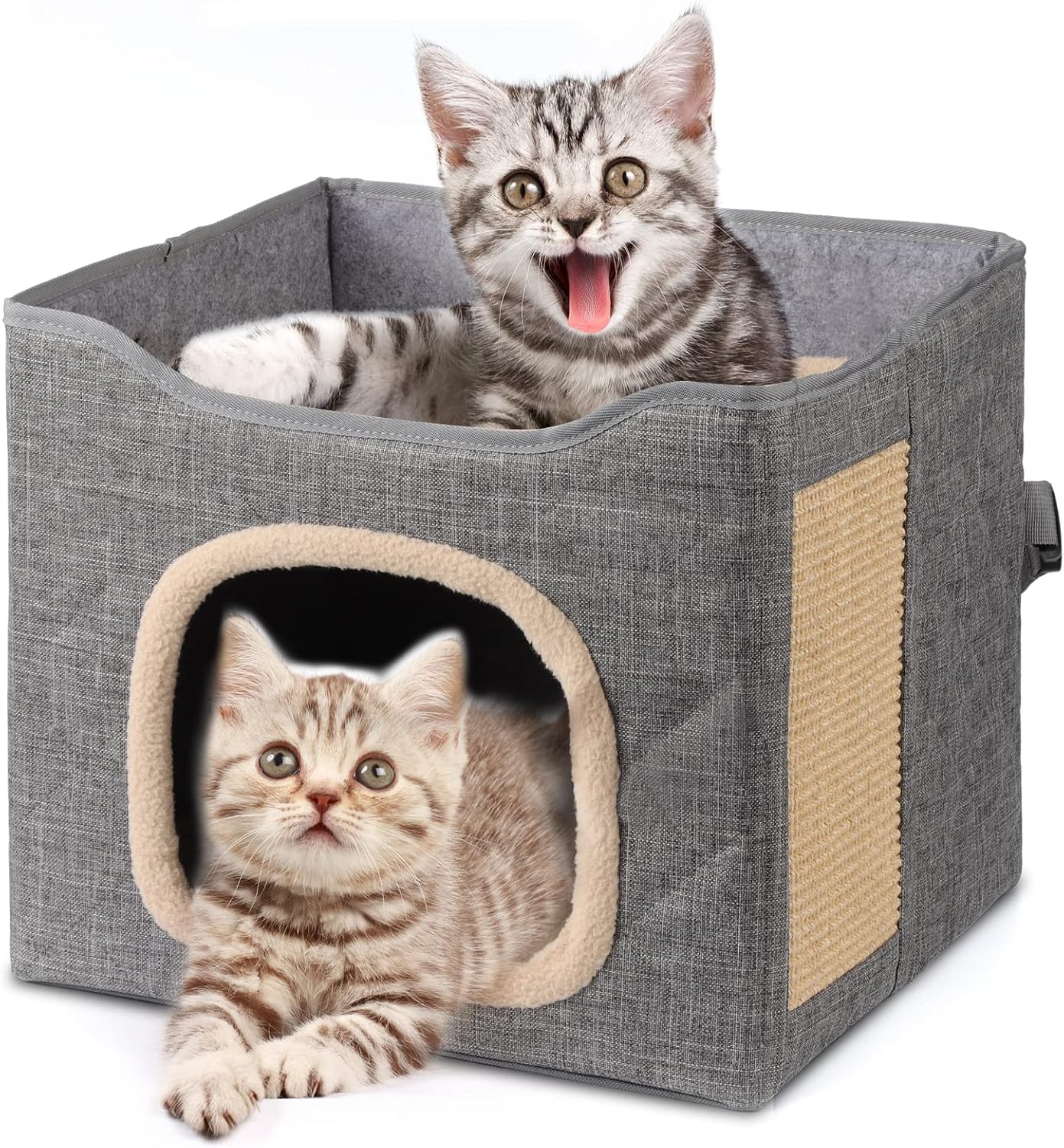 WRSOMIT Cat Bed for Indoor Cats, Foldable Cat House Cat Condo for All Seasons, Pet Cat Hideaway Large Cat Cave with Adjustable Belt for…