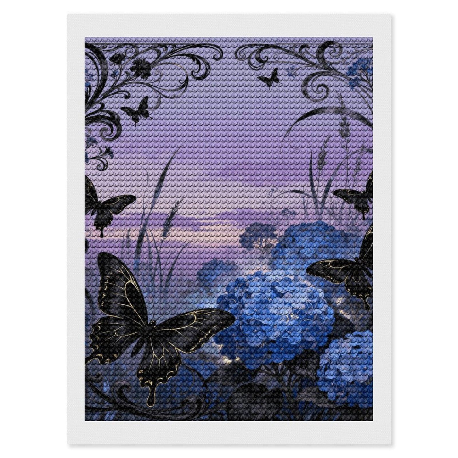 DWVTSLH Swallowtail Hydrangea Diamond Painting Kits for Adults, Personalized Diamond Photo Art Full Drill, DIY 5D Diamond Art Painting Kits for Beginners, Home Wall Decor 12"x16"