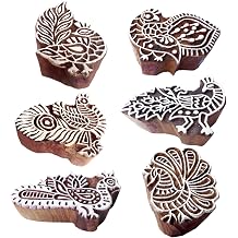 Traditional Pattern Peahen and Peacock Wooden Blocks for Printing Set of 6