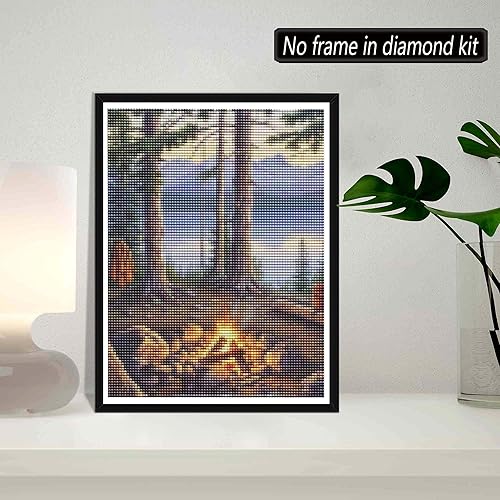 Miniatura 2 de SKRYUIE Kit de pintura de diamantes de paisaje 5D, hoguera de bosque de diamantes para bricolaje, taladro redondo completo, punto de cruz de bordado