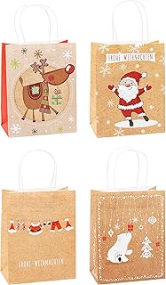 TSI 88018 Christmas Kraft Paper Gift Bags Pack of 12 Medium Height 23 x Width 18 x Depth 10 cm