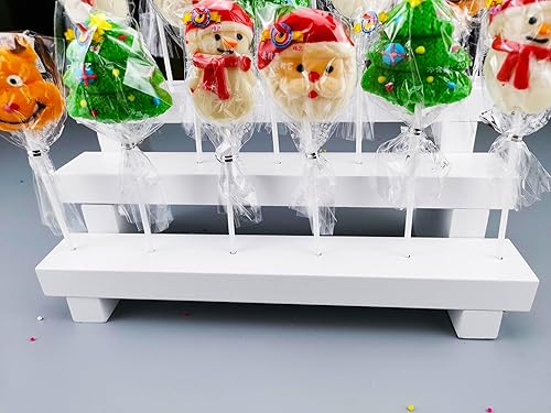 Miniatura 5 de Soporte elevador de exhibición para tartas, soporte para paletas de madera de 3 niveles, soporte de ventosa de 17 agujeros para mesa de postres de