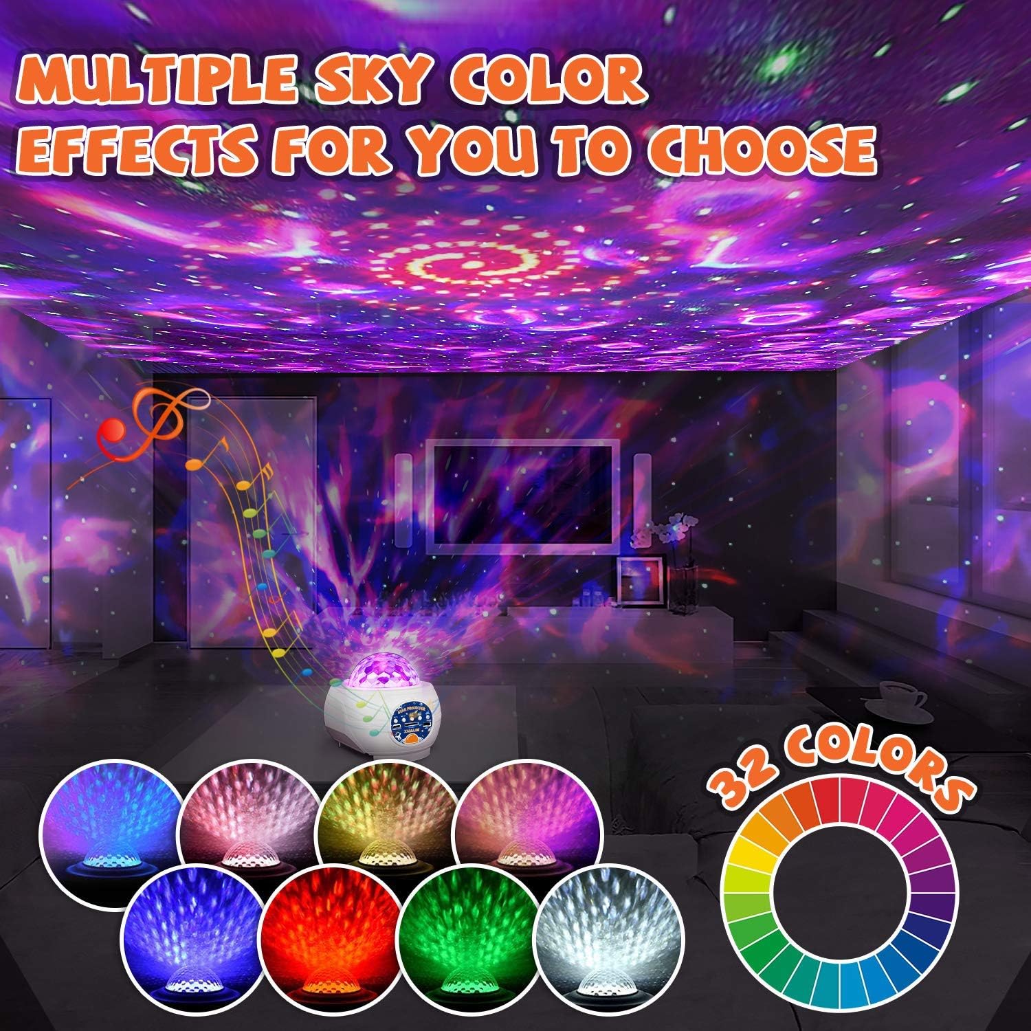 Xhaus Star Projector, Galaxy Night Light Projector with Bluetooth Music Speaker, 3-in-1 Ocean Wave Holiday Light Projector with LED Nebula Cloud for Kids Adults Bedroom (Christmas Gift), White, Medium