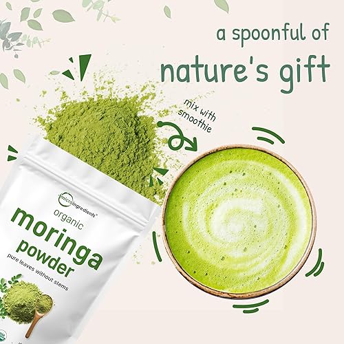 Miniatura 10 de Polvo de moringa orgánico polvo de hoja de olefera de moringa 2 libras rico en antioxidantes y vitamina inmunológica excelentes superalimentos para
