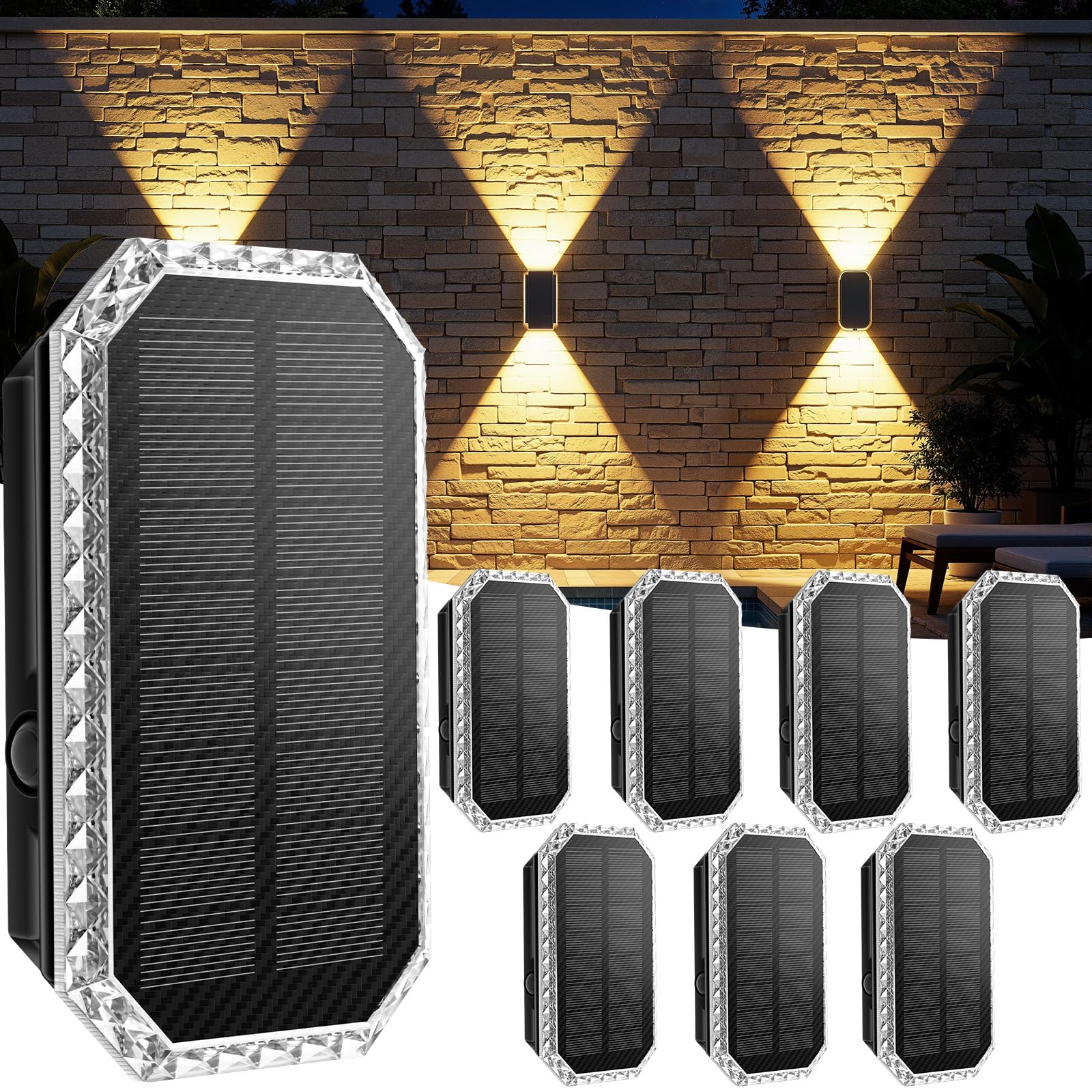 Solar Wandleuchte Aussen, 3 Farbtemperatur Solarlampen für Außen IP65 Wasserdicht Solar Aussenleuchte 1200mAH Akku Wandleuchte, Solarleuchten für Aussen Garten, Zaun, Balkon Deko (8 Stück)