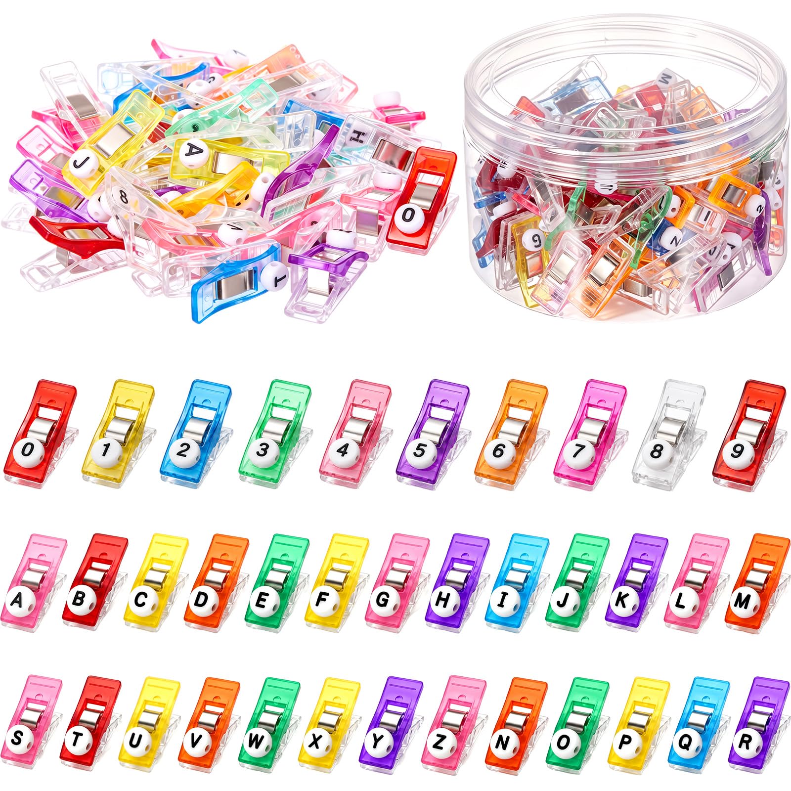 Rivvlive 144 Pcs Alpha Number Sewing Clip for Quilting, Beaded, Colorful