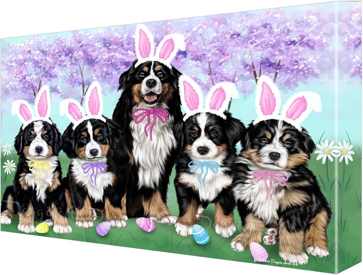 Doggie of the Day Easter Family with Bernese Mountain Dog Canvas Wall Art - Premium Quality Ready to Hang Room Decor - Flat Rolled 8" x 10"