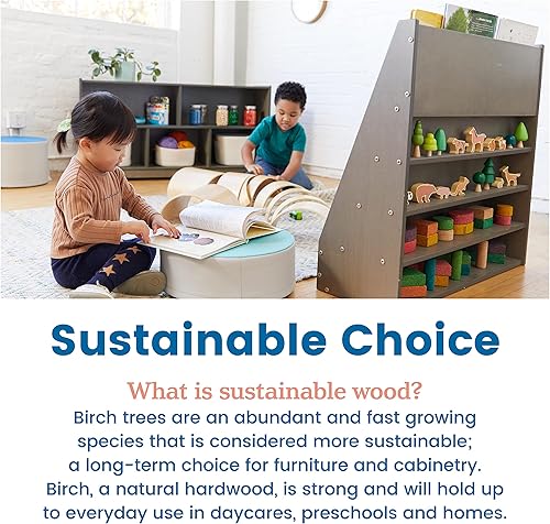 Miniatura 19 de ECR4Kids Exhibición optimizada para libros de una sola cara con almacenamiento, estantería de aula, color blanco lavado Blanco Cal,Gris (Grey