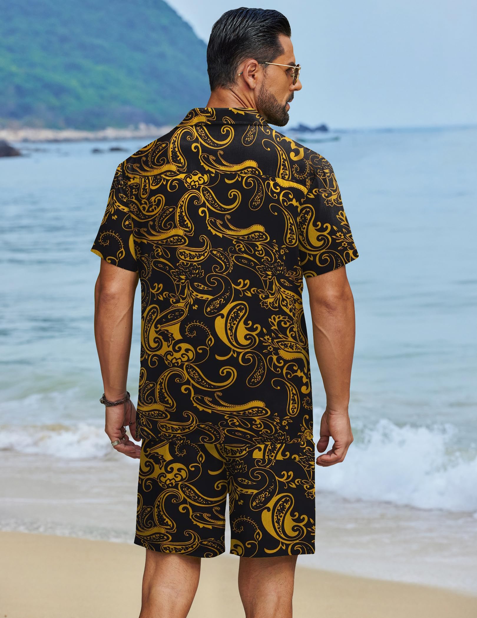 COOFANDY Set da uomo hawaiano da spiaggia, 2 pezzi, camicie e pantaloncini con fiori