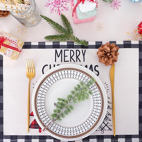 Miniatura 3 de Fixwal 4 manteles individuales de árbol de Navidad a cuadros, de 12 x 18 pulgadas, de dibujos animados, lavables, de temporada, para decoración de