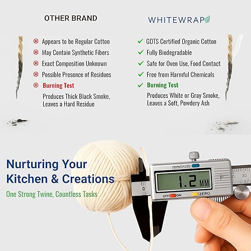 Miniatura 6 de Cordel de carnicero orgánico prémium  Algodón natural de 0.047 in, 200 pies, apto para horno para pavo, asar carne y hornear  Fuerte y versátil para