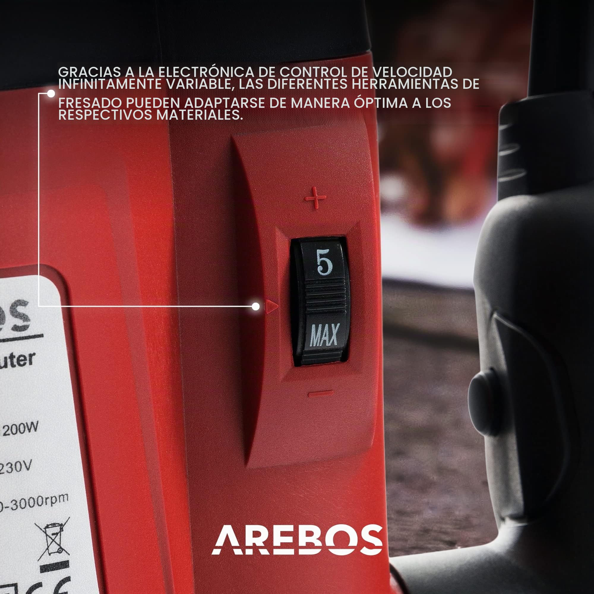 Arebos Fresadora para madera | estuche de transporte y incl.12 brocas para fresadora con soporte de 8 mm, control de velocidad, tope paralelo, adaptador de aspiración incluidos accesorios | 1200 W