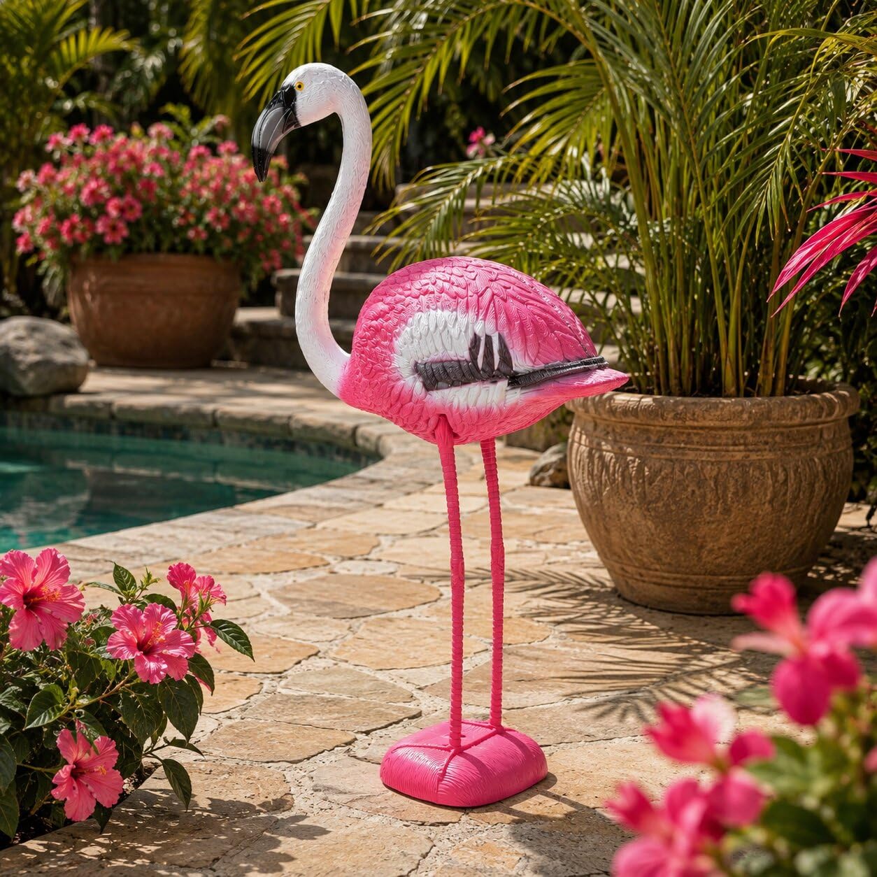KADAX Figura da giardino fenicottero, 80 cm, decorazione da giardino in plastica, statuetta da giardino esotica, statuetta da laghetto rosa, decorazione da giardino per laghetto (80 cm)