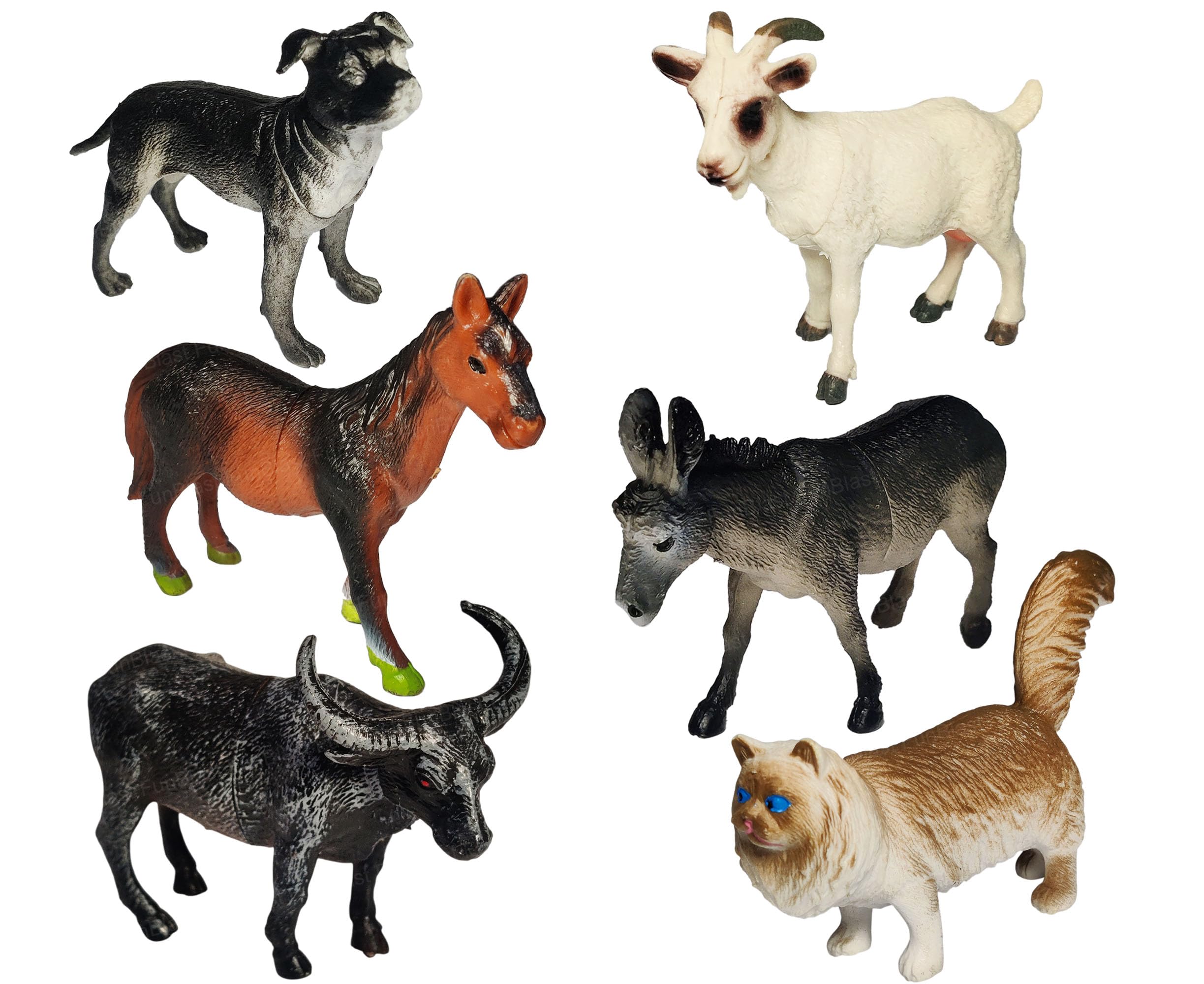 FunBlast Mini Farm Animals Figure Toy Set – 6 Pcs Realistic Farm Animal Models Including Dog, Cat, Goat, Buffalo, Horse & Donkey, Educational Animal Toys for Kids, Pretend Play - Multicolor-picture-24