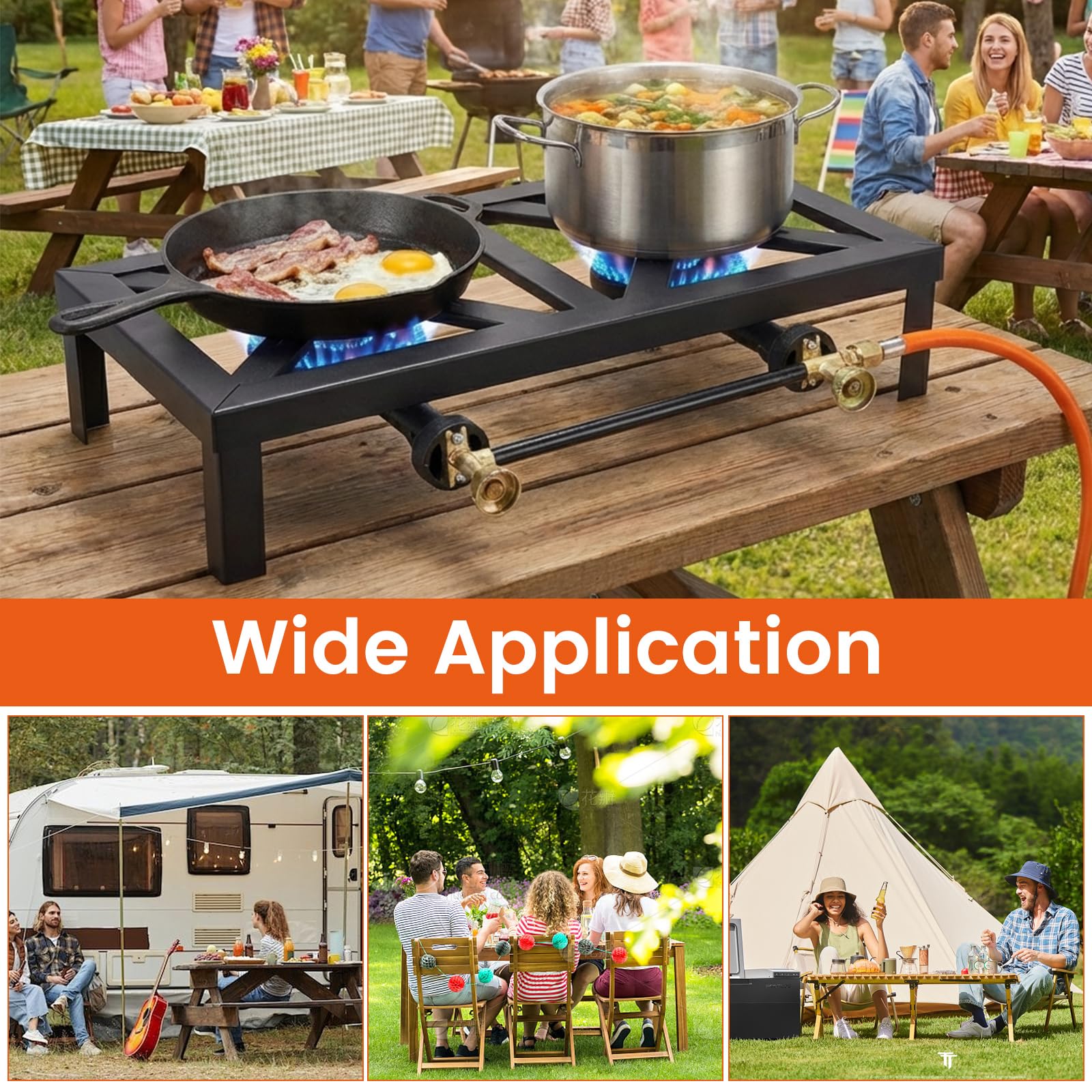 Doppelbrenner Gaskocher 8 kW Campingkocher Outdoor 2-Flammig Tragbarer Gasherd mit Schlauch & Druckminderer