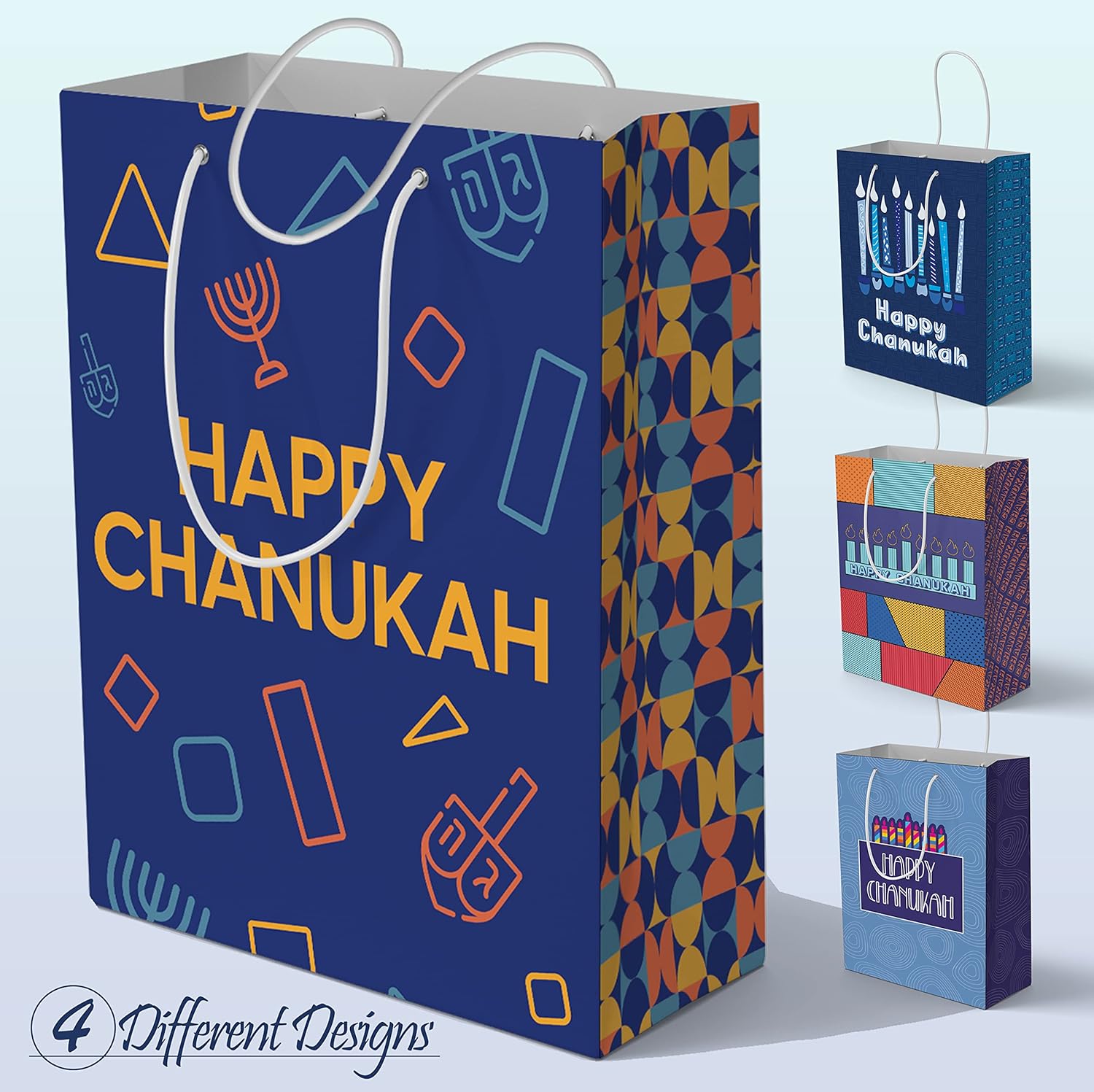 The Hanukkah Company Gift Bags - Chanukah Gift Bags, 4 Assorted Hannukah Designs - 5 x 8 Inch - Blue, Small (Pack of 4) - Image 4