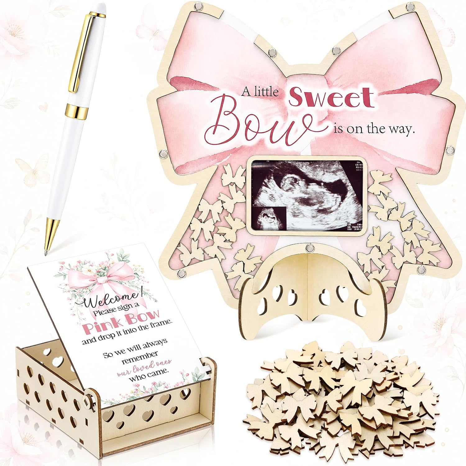 Chunful 64 Pcs Goose Baby Shower Guest Book Alternative a Silly Goose Will Be on the Loose Christmas Decorations for Boys Girls, Wooden Frame Guest Book with Stand, Pen, Box Baby Keepsake for Wedding