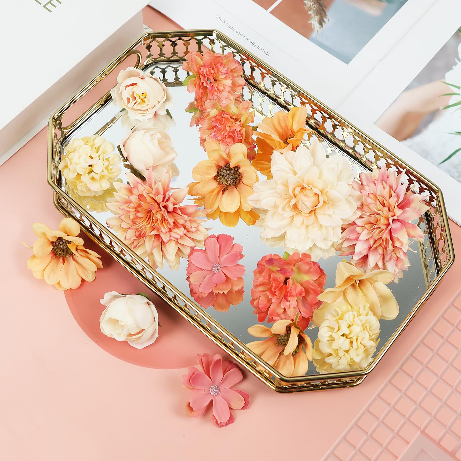 LARDUX 24 PCS Artificial Flower Heads-Craft Fake flower Decoration Mini Silk orange Flower Heads Bulk Mix for DIY Wedding Party Hair Accessory Scrapbooking Home Decor - Image 4