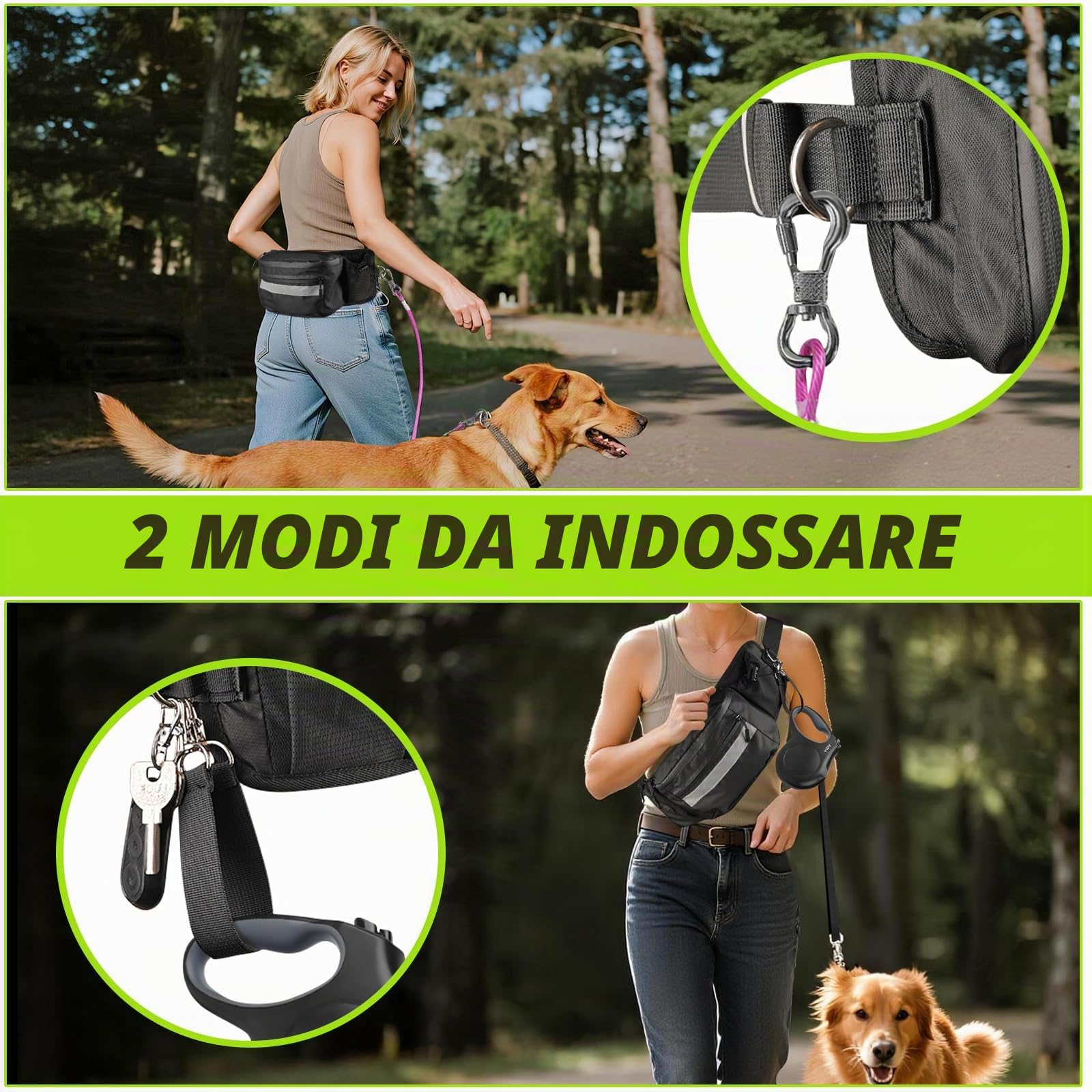 Sacchetti per Addestramento Cani Marsupio Cane con Tasca Porta Snack Rimovibile, Borsa Crocchette Porta Premietti per Cani con Dispenser per Sacchetti Igienici, Cintura Running