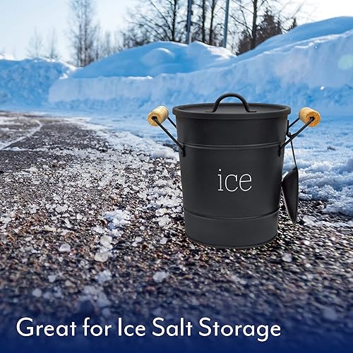 Miniatura 7 de AuldHome Design Cubo de hielo esmaltado de granja (negro) servidor de hielo de metal aislado estilo retro