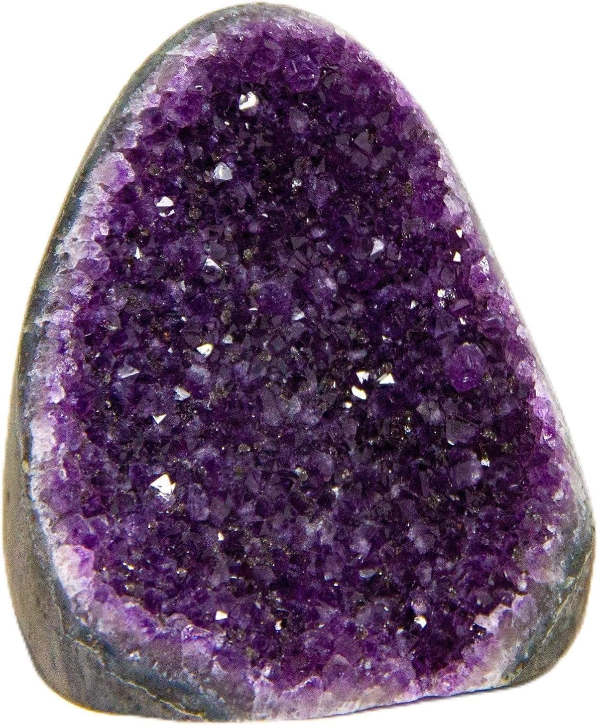 Natural Amethyst Cluster with Polished Edges [1 to 1.5 lb.] Real Raw Geode Healing Crystal Rock from Uruguay, Deep Purple Decor and a Free Velvet Pouch of Rose Quartz