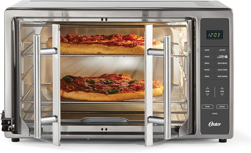 Extra Large 42L French Door Countertop Toaster Oven, 10-in-1 Air Fryer Oven, with Air Fry Rack, Wire Rack, Baking Pan and Crumb Tray, Stainless Steel