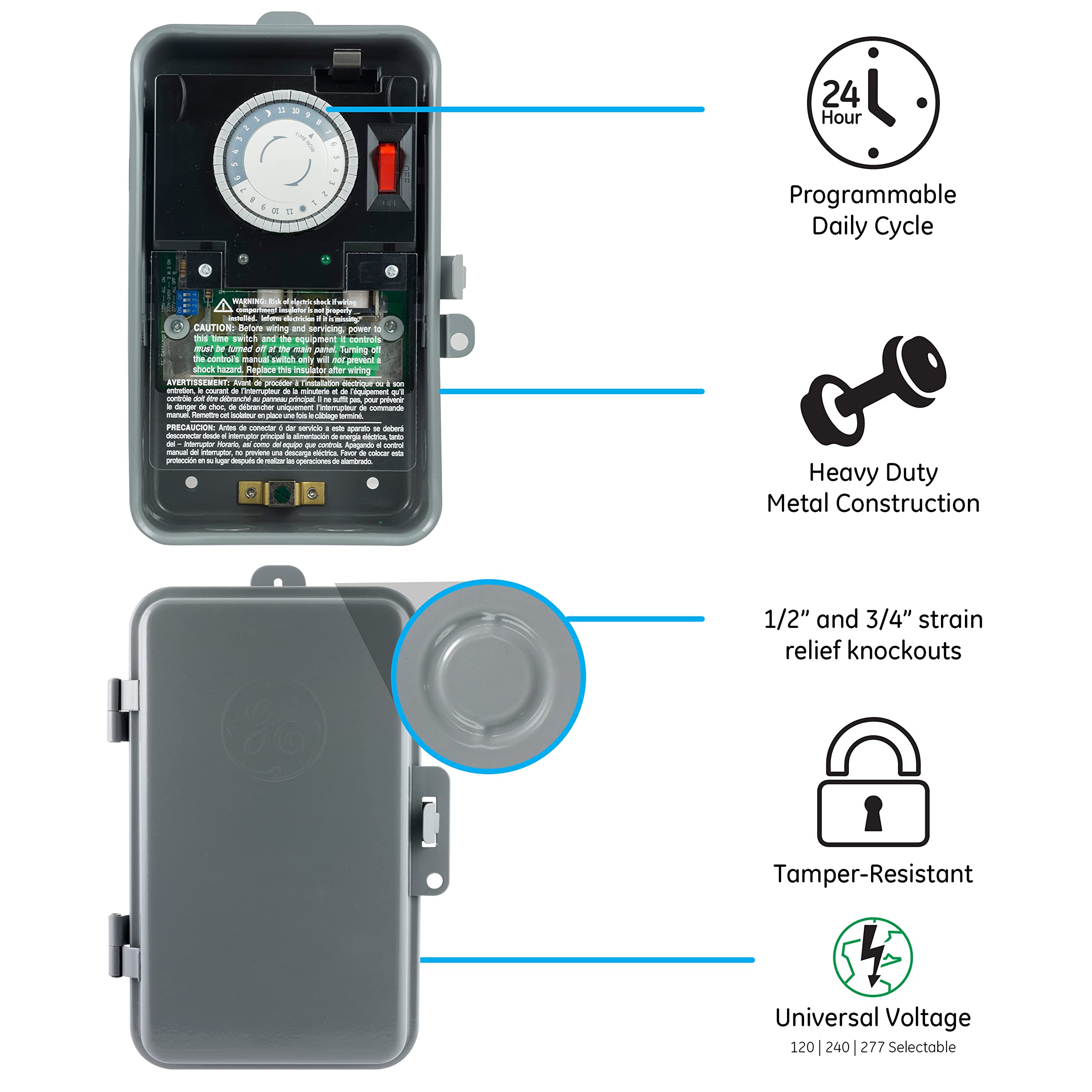 GE - Interruptor de Tiempo mecánico para Interiores y Exteriores (24 Horas)