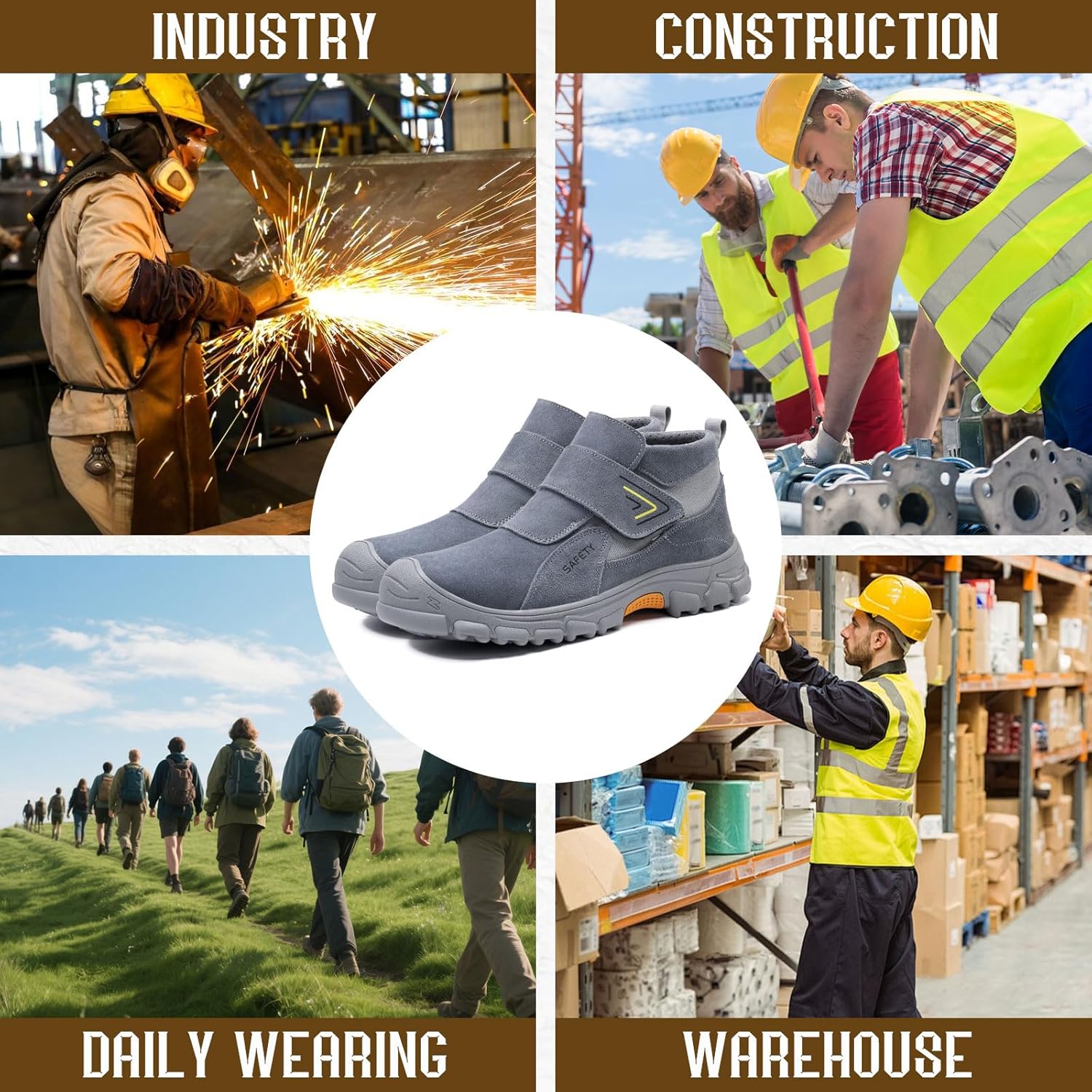 GLANOUDUN Steel Toe Boots for Men Slip on Work Boots for Men Comfortable Safety Boot Indestructible Construction Footwear Laceless Men's Steel Toe Shoes Mid Top Work Shoes - Image 6