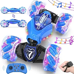 Gesture Sensing Remote Control Car Toys - Drift RC Stunt Car for Kids | 360° Rotating 4WD Transform RC Cars | 2.4Ghz Hand Controlled with Lights Music |Birthday to Boys Girls Blue