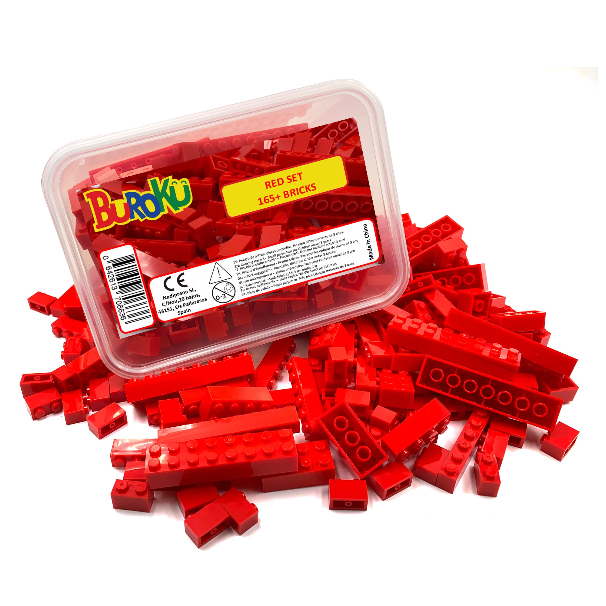 Red Set - 165 Mattoncini Da Costruzione Rossi, Pezzi Grandi, Compatibili Con Lego Classic E Sluban