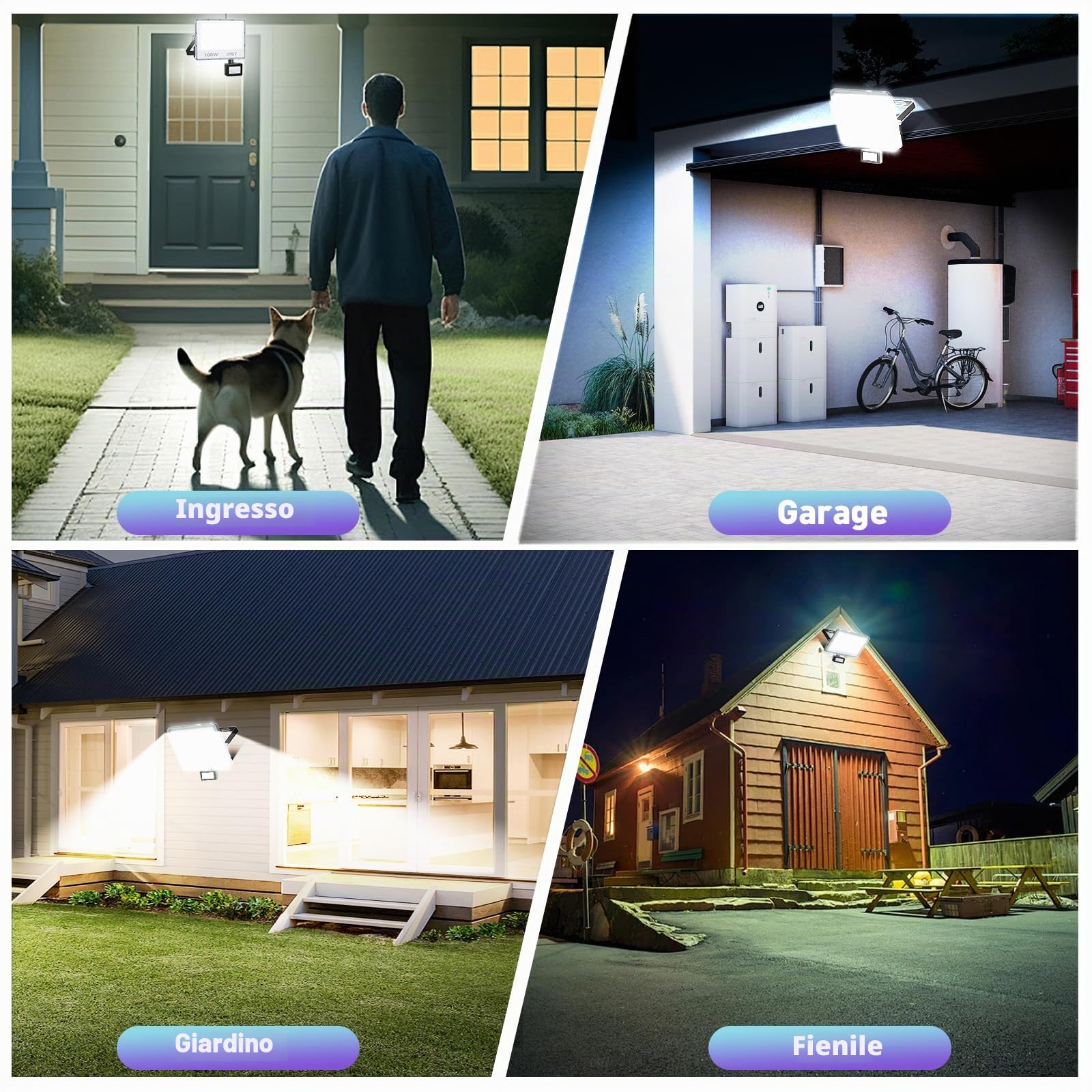 Faretto Led da Esterno con Sensore di Movimento, 50W 5000 lumen 2 Pezzi Faro Led Esterno 6500K Bianca Fredda, IP67 Impermeabile Fari LED per Garage Cortile Giardino Terrazza