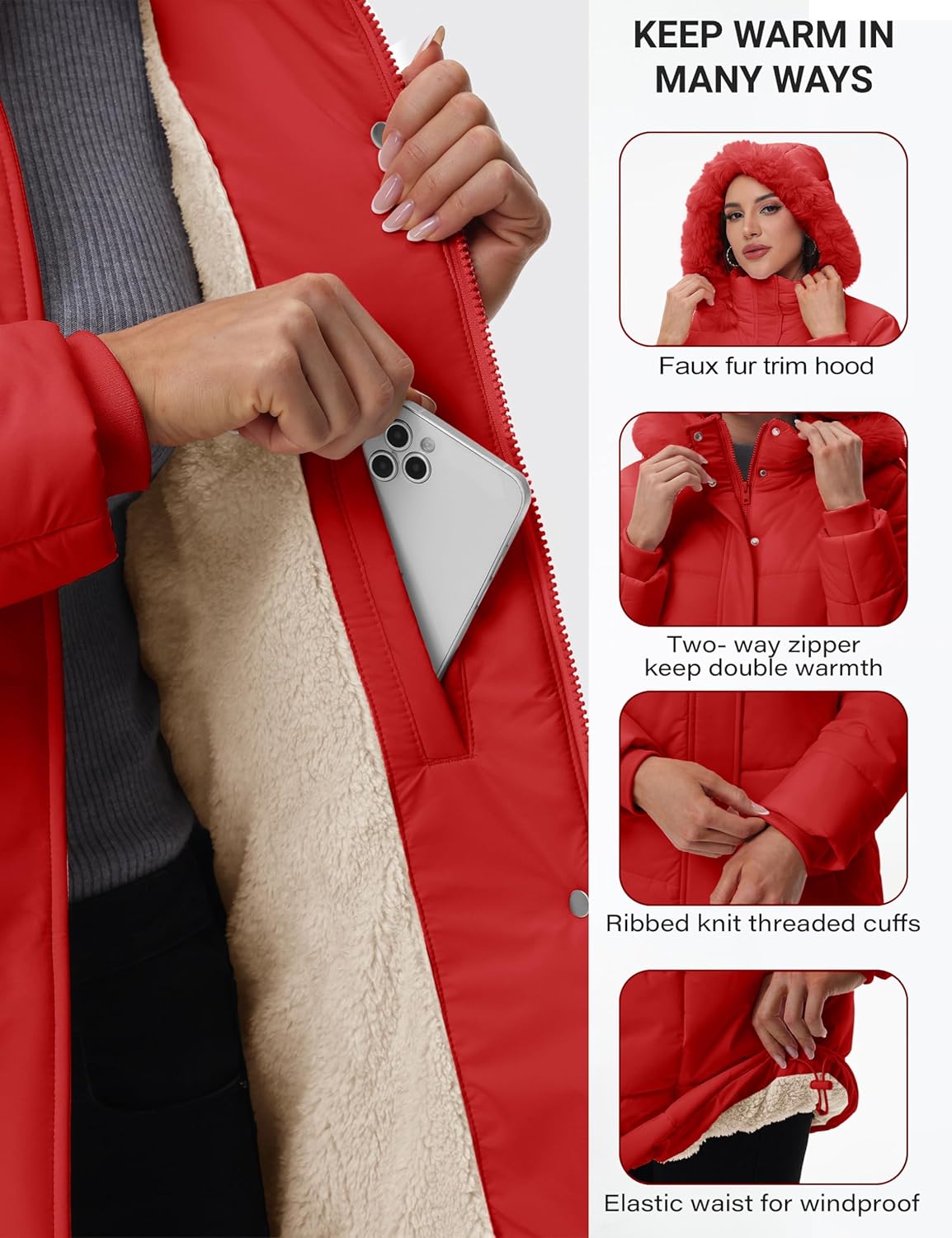 YUCOLEN Long Winter Coats for Women Fleece Lined Sherpa Puffer Jackets with Hood Pockets Zip Warm Thicken Parka Coat - Image 5