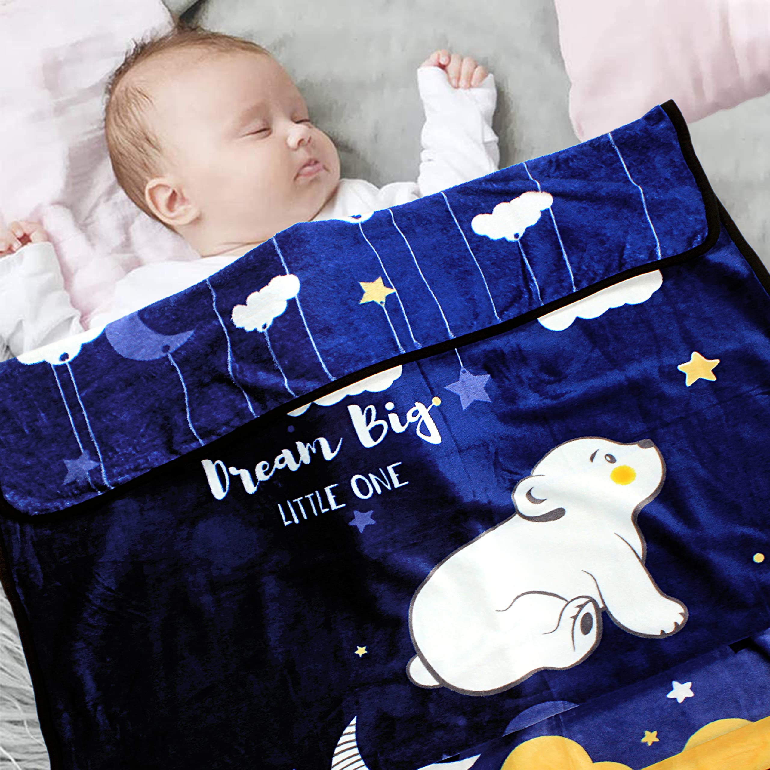 MOM CARE Fleece Winter Blanket for Newborn Baby Soft Warm Fluffy Single Layered Pack of 1 Dark Blue 0-2years