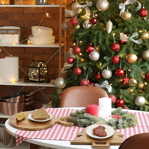 Vista 6 de Uiifan Tabla de cortar de Navidad con mango de cornamenta, tabla de servir de madera de acacia, tabla de cortar para árbol de Navidad, bloque