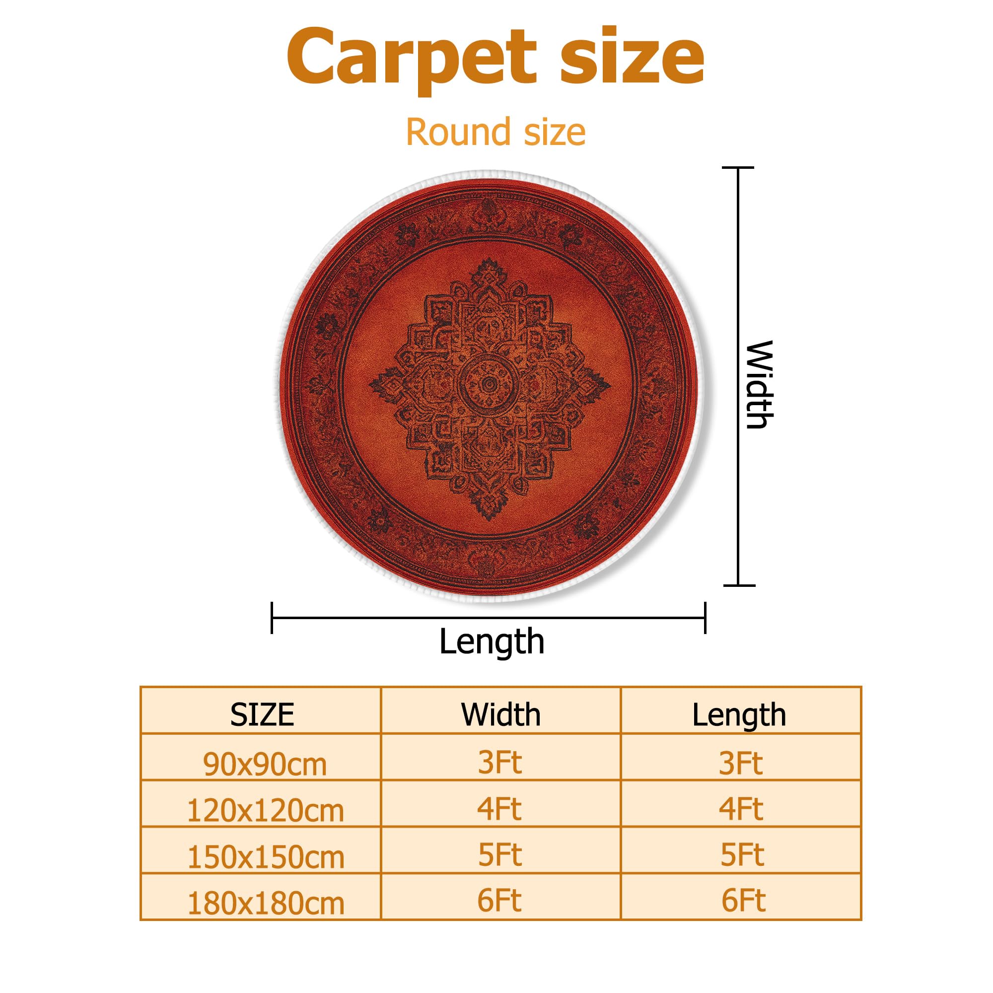 Tapis mandala, style bohème vintage à ornement floral, terre cuite, envers antidérapant, pour salon, chambre à coucher, nouvelle maison, salle à manger, 1,8 x 1,8 m