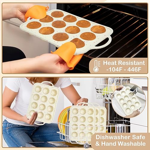 Miniatura 5 de Mototo Molde de silicona para magdalenas, juego de 3 a 12 tazas de moldes para hornear cupcakes con marco de metal, antiadherente, sin BPA, molde de