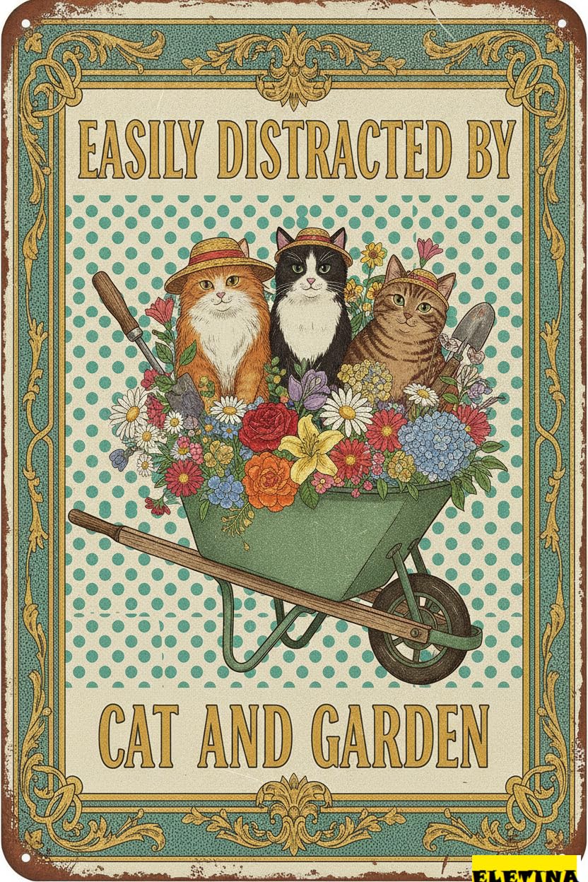 Personalized Sign for Man Cave Metal S Easily Distracted By Cat And Garden Vintage S Retro Aluminum Tin Garden Kitchen Office Home Bar Cafe Decor 8x12 Inch Private Property Decorative