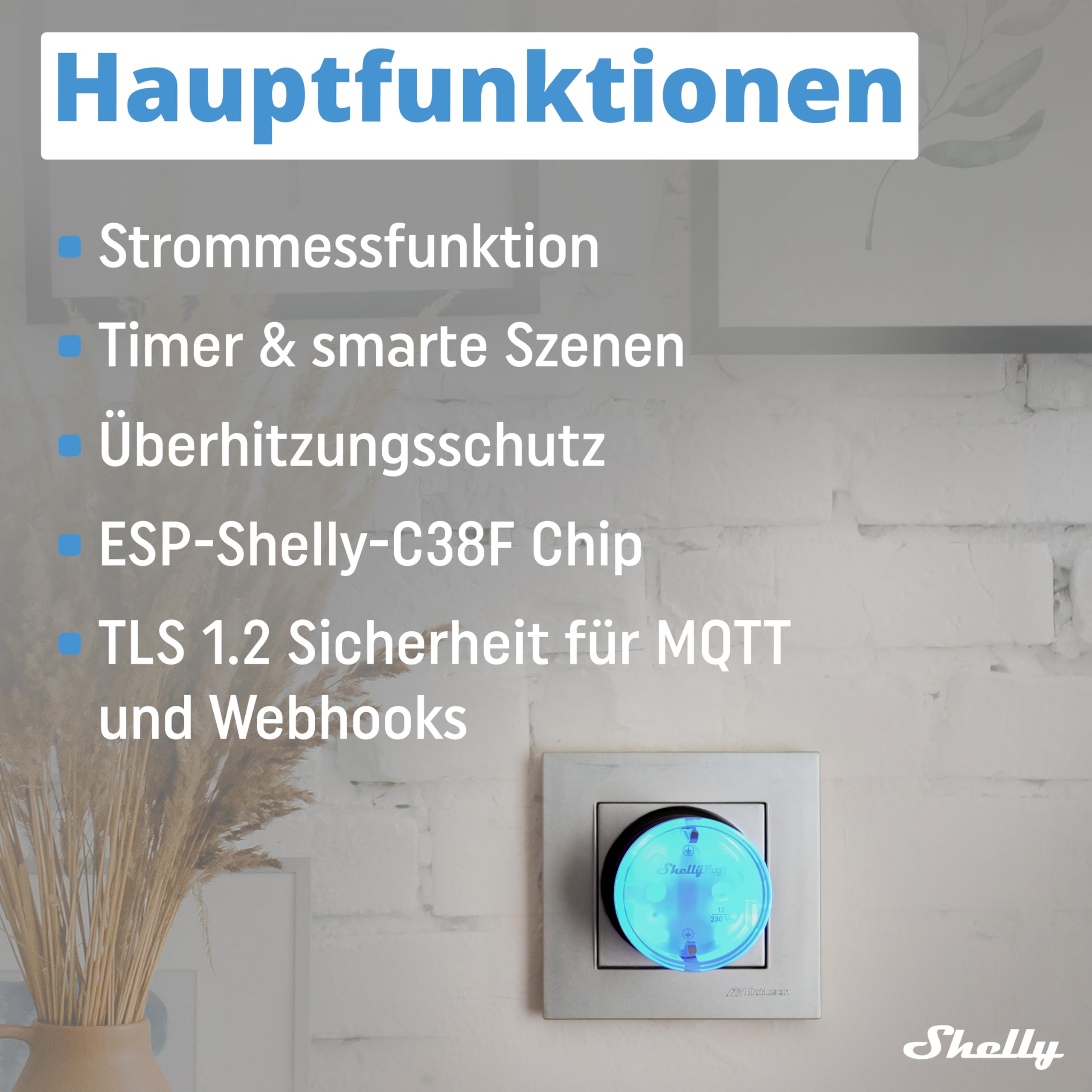 Shelly AZ Plug Schwarz - WLAN Smarte-Steckdose, Leistungsmessung, 12A, 2500W, Frustration-Free Setup, Zeitschaltuhr, Alexa-Zertifizierter Stecker, Smart Home, Kein Hub Erforderlich, Heizung & Kühlung