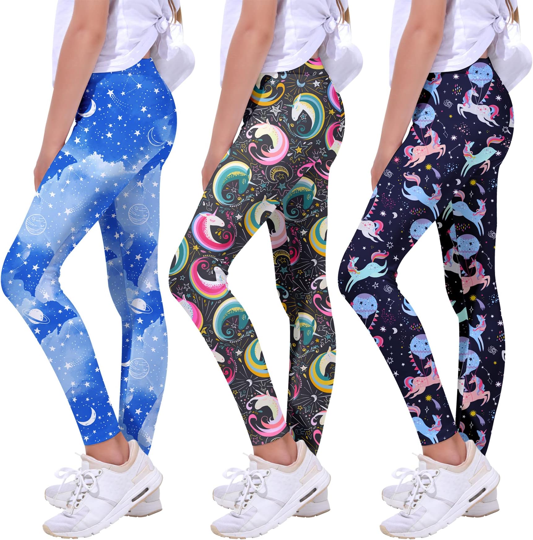 Quedoris Girls Printed Leggings Yoga Pants Multipack for Kids 3-13 Years