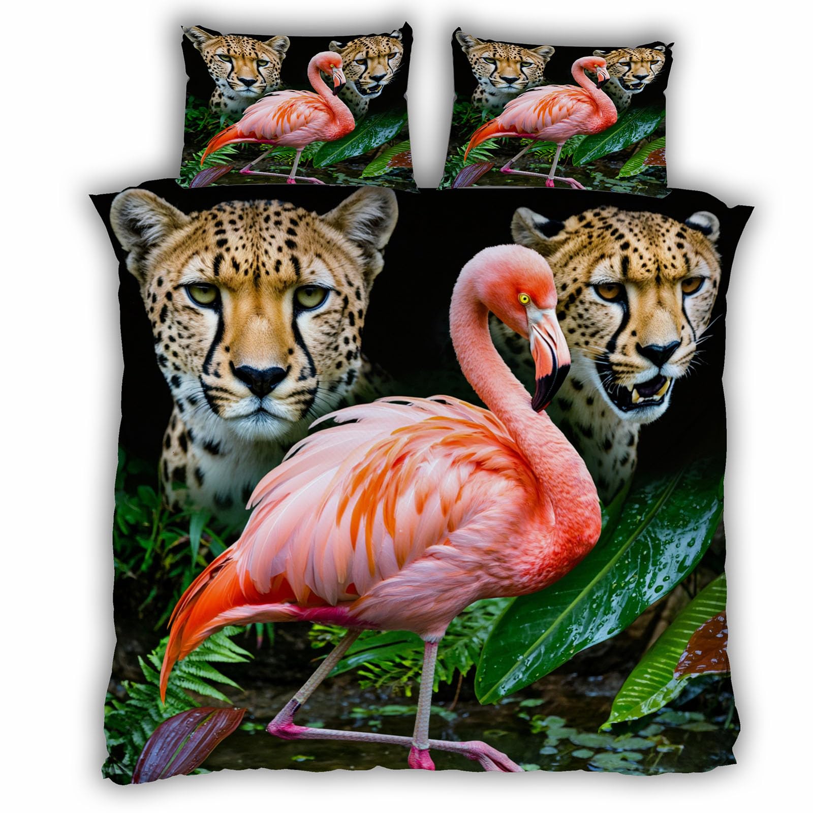 Linge de lit 220x240cm avec housse de couette imprimé léopard 3D et taies