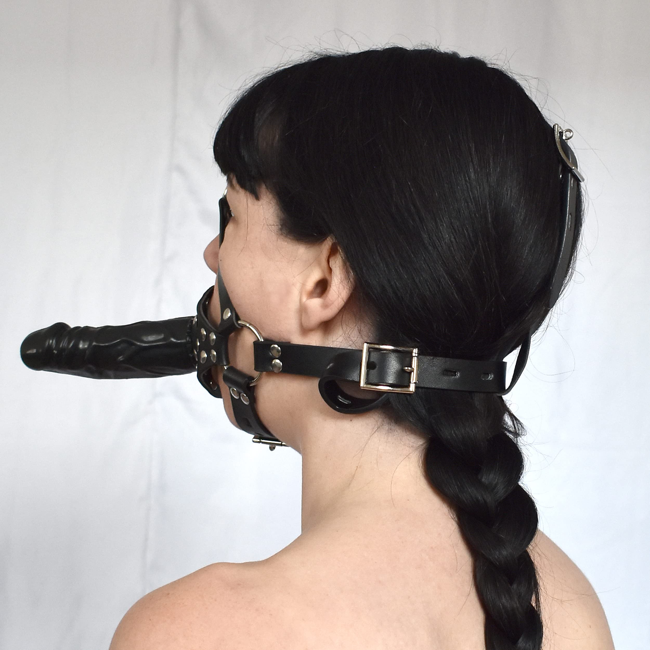 Imbracatura Testa BDSM con Dildo Bavaglio, lucchetto, regolabile | Imbracatura doppio dildo con dildo interno & esterno, regolabile, forma anatomica – Bondage, Femdom, Dom/Sub, gioco bavaglio