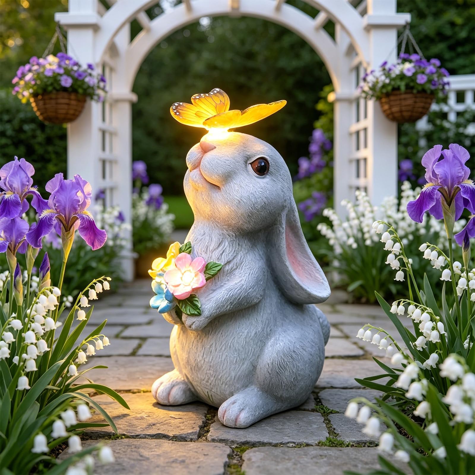 BYZESTY Solaire de Jardin Lapin, Lampe Solaire LED en Forme de Lapin, Figurine d'animal de Jardin, Décorations de Statues d'extérieur pour Extérieur Patio Pelouse