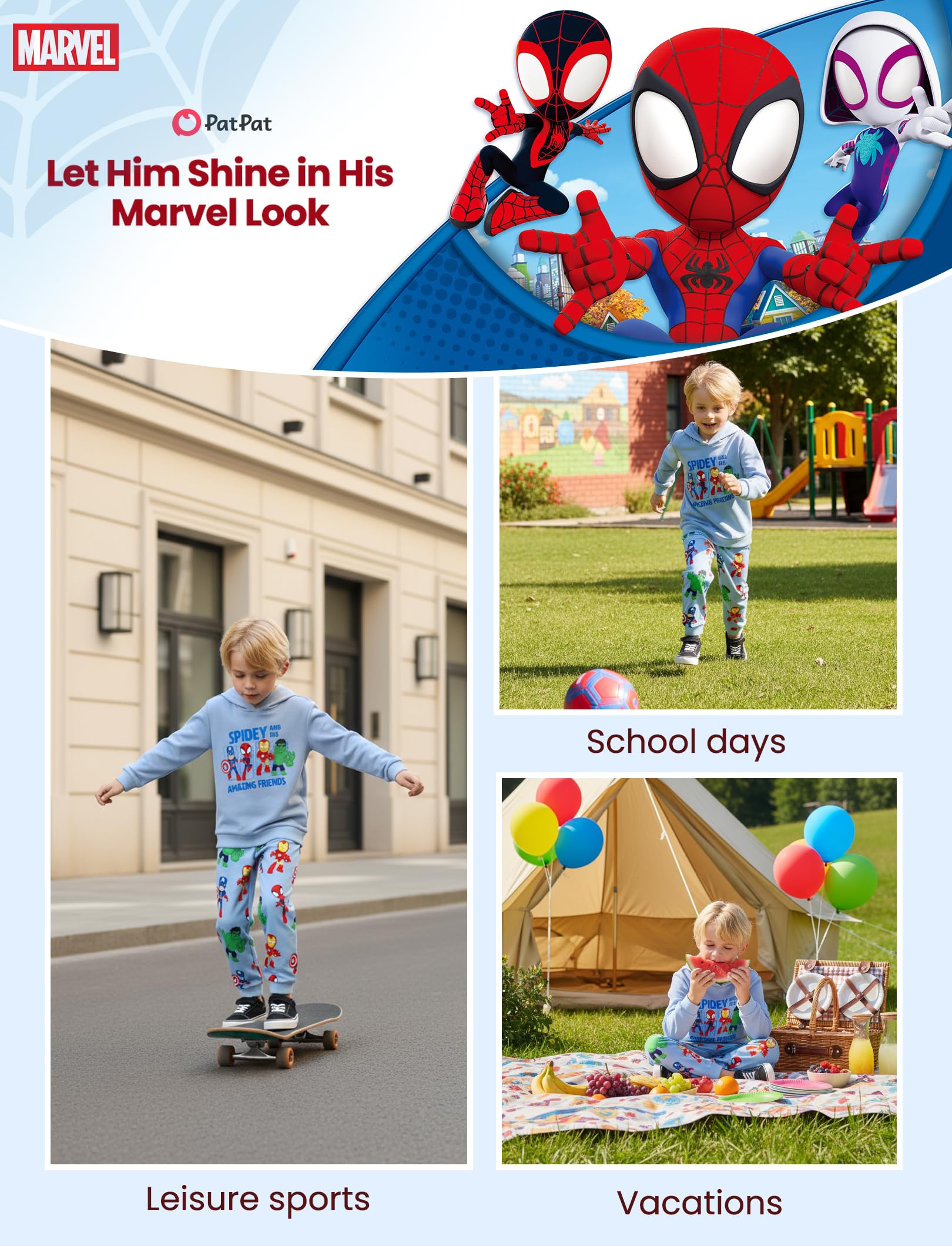 Disney Marvel Spider-Man Mickey Toy Story Cars Boy Pullover Hoodie & Jogger Pants Outfit-Set Sweatsuit Lounge Matching Set 2-9Y