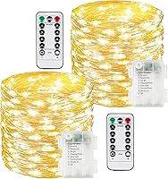 Vista 24 de Paquete de 2 series de 20 pies con 60 luces LED y temporizador, impermeables, para exteriores e interiores, luz parpadeante que funciona