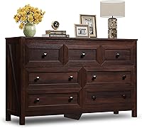 WLIVE Farmhouse 7-Drawer Dresser, 51" Wide Wooden TV Stand for 65" TV, Rustic Brown Bedroom Chest Organizer