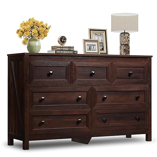WLIVE Farmhouse Dresser for Bedroom, 51.18'' Wide 7 Drawer Wood