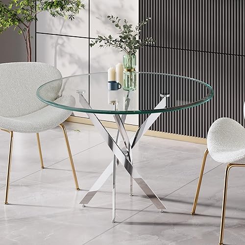 Miniatura 251 de Mesa de comedor de cristal de 51 pulgadas para 4, mesa de comedor rectangular contemporánea con parte superior de vidrio templado y patas de acero