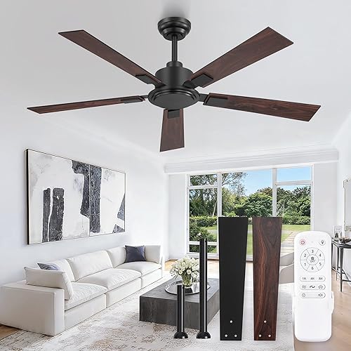 Miniatura 8 de Ventilador de techo de 72 pulgadas sin luz con control remoto, ventilador de techo grande negro sin luz con motor DC reversible silencioso, 6